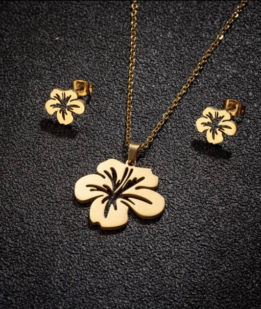 Stainless Steel, Gold or Silver plated Amapola necklace and earrings set.